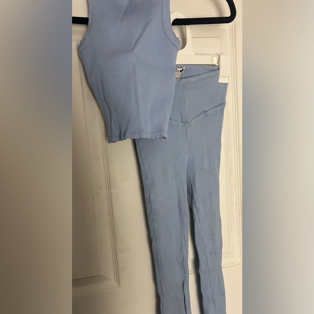 Fashion Nova Light Blue Ribbed Pants & Top Set